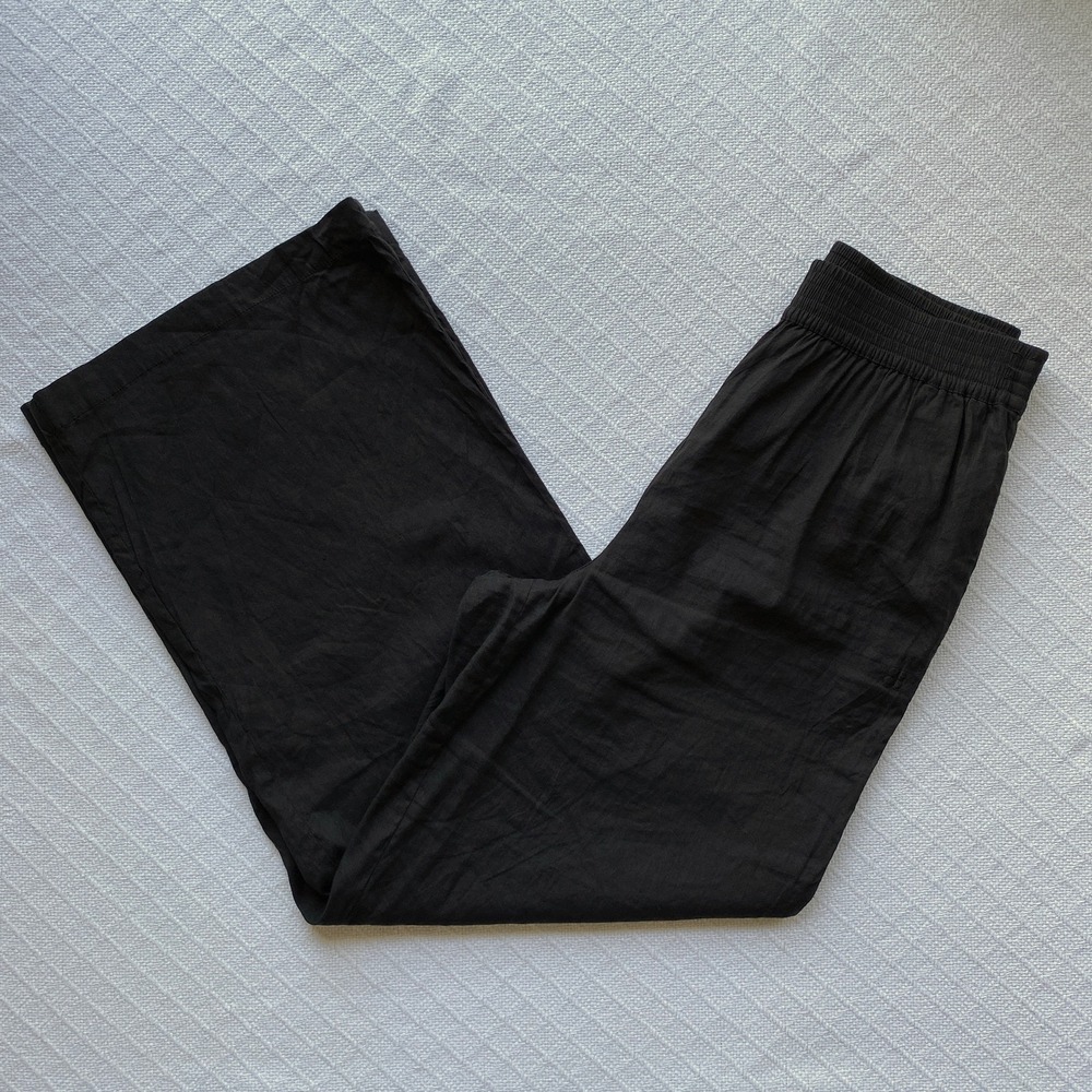 Sweaty Betty Black Stretch Wide Leg Linen Blend Pants Relaxed Fit Smocked Waist - Picture 7 of 10